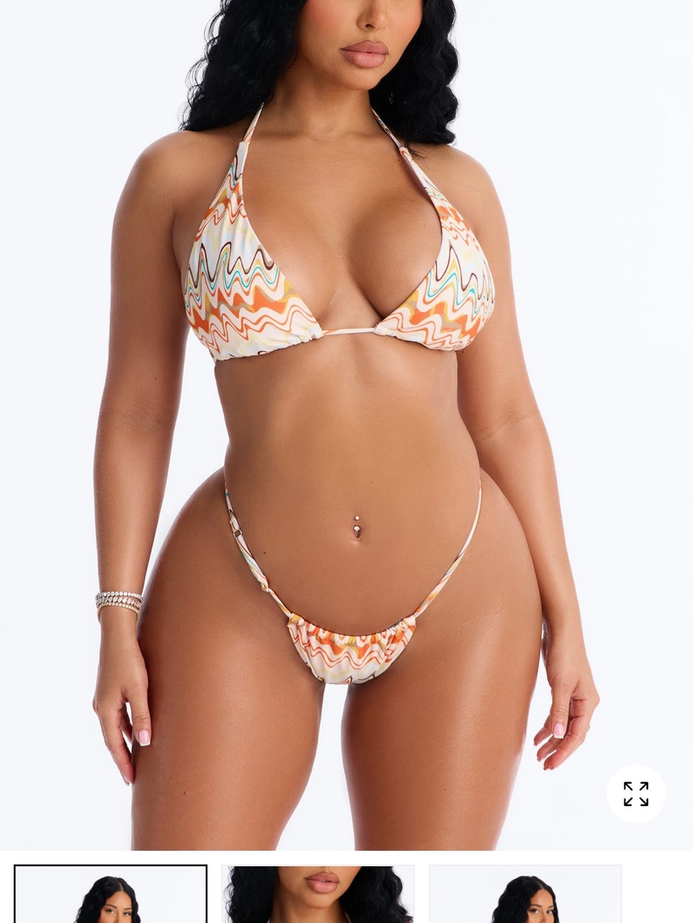 Fashion Nova Orange & Cream Wave-Print Triangle Bikini